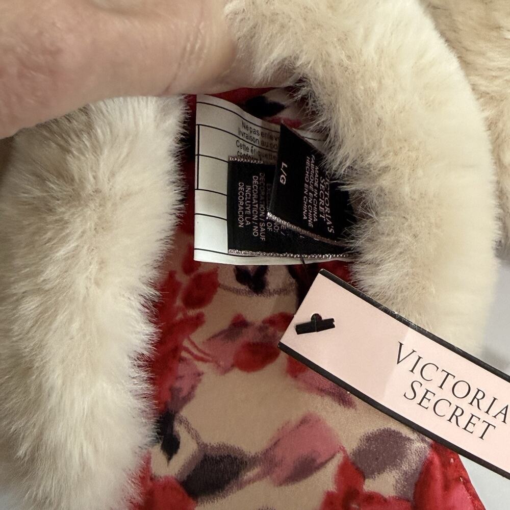 Victoria’s Secret Signature Satin Slippers Large Fur Trim Slide with Bag NWT - Picture 10 of 11